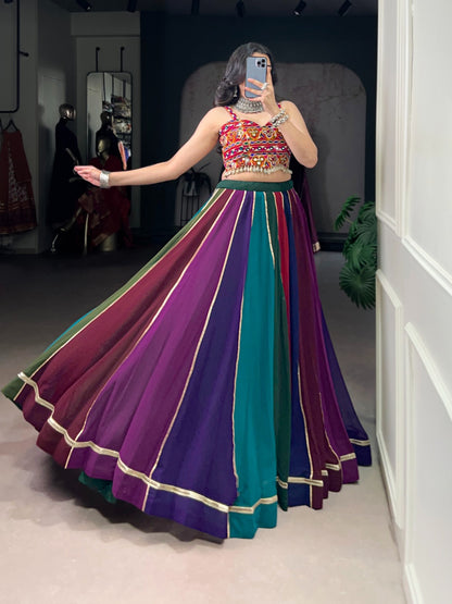 stunning lehenga choli features real mirror Gamthi work