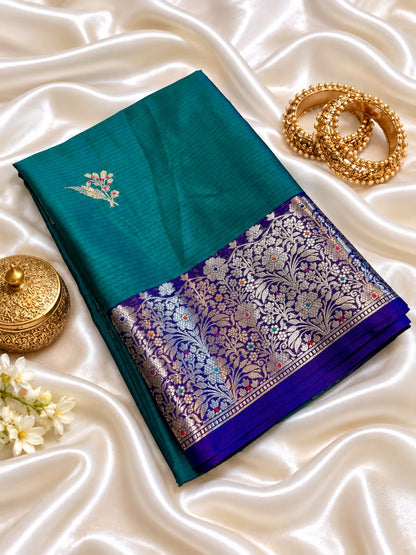Banarasi Soft Katan Silk Saree – Contrast Pattu Border & Zari Butti