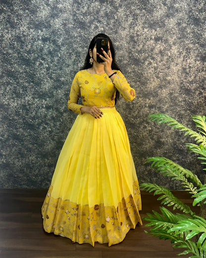 Kalamkari crop-top Kota doriya printed Lehenga sets