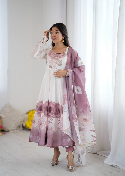 Floral printed Organza Anarkali Suit set