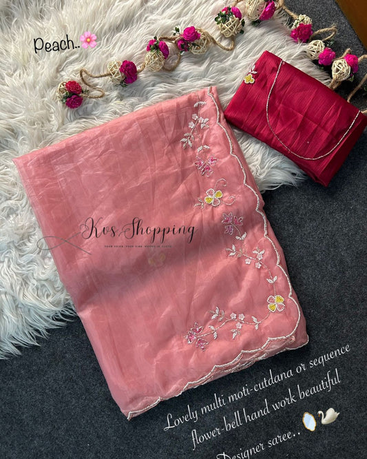 Pastel Crystal Organza Silk Saree Budget saree