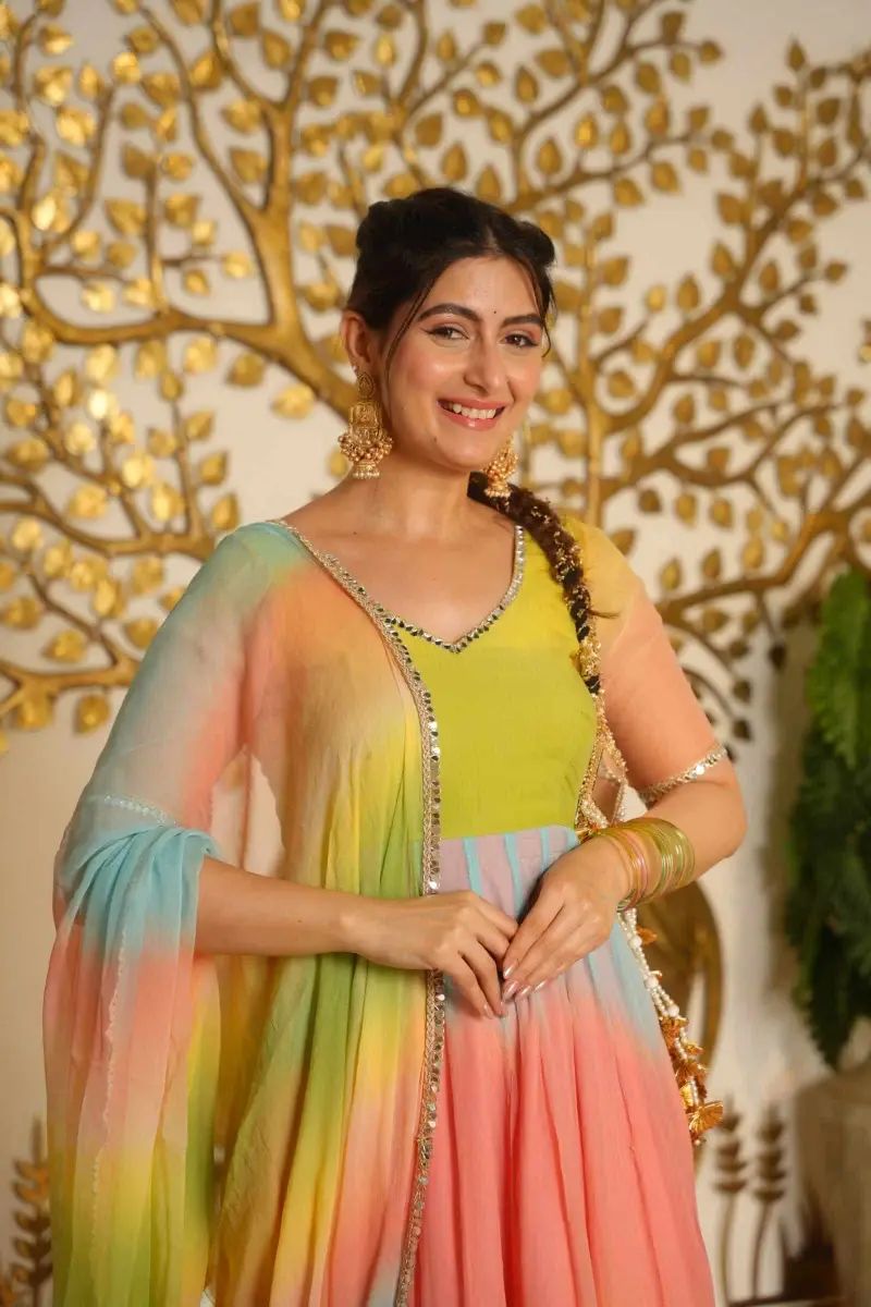Rainbow Anarkali charm gown