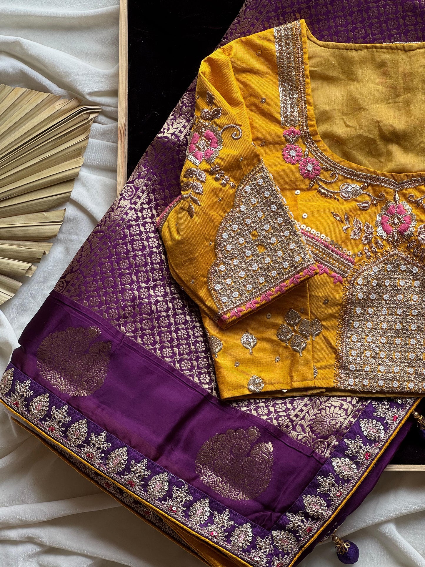 Pure coding work wedding look luxe saree with stitched blouse