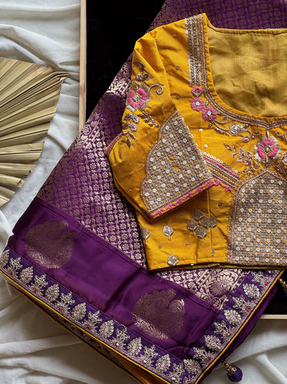 Pure coding work wedding look luxe saree with stitched blouse