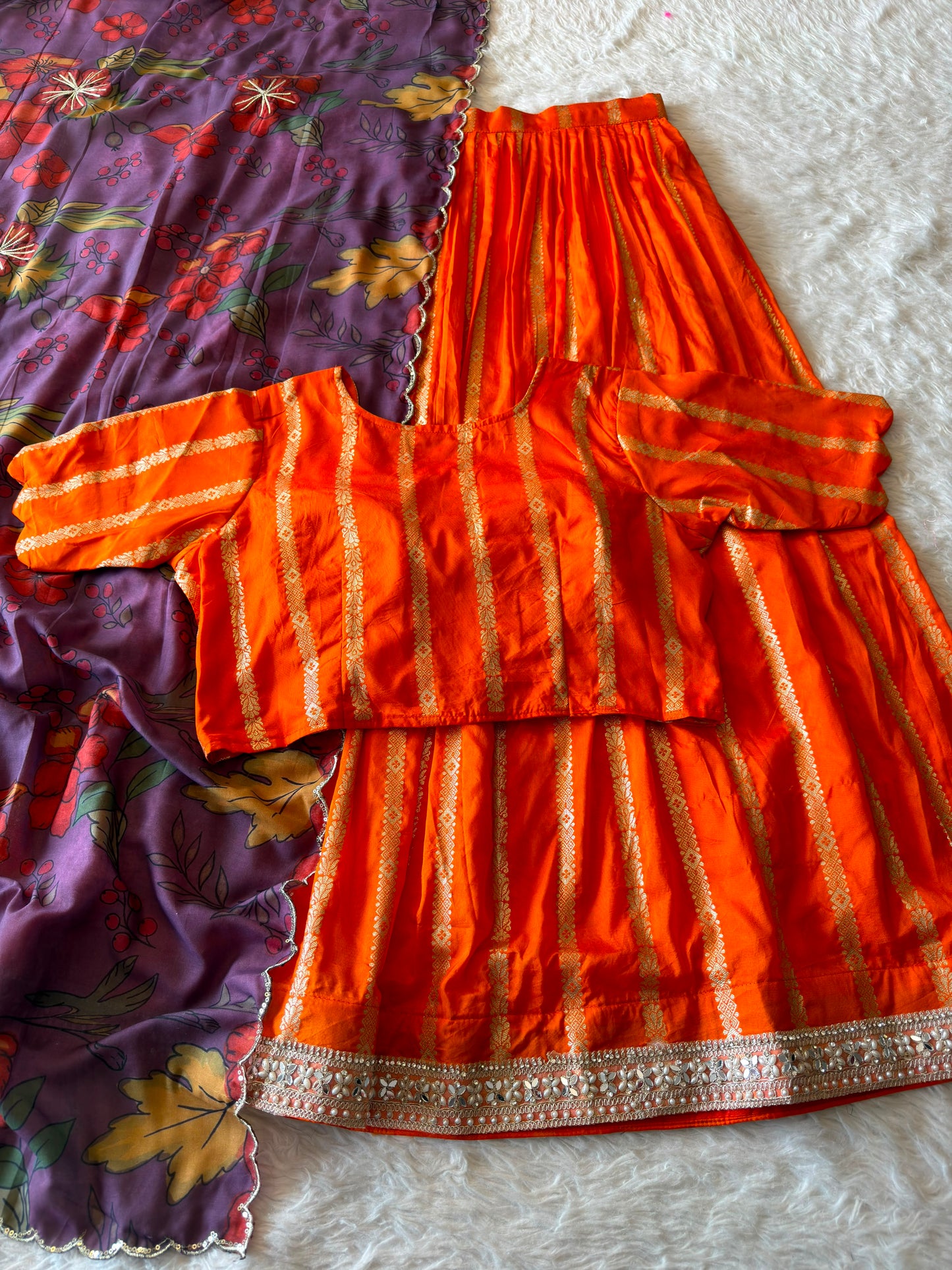 Orange designer Kalamkari maggam work dupatta