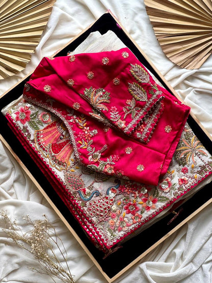 Dola silk Multi Colour Banjarasaree with stitched blouse luxe
