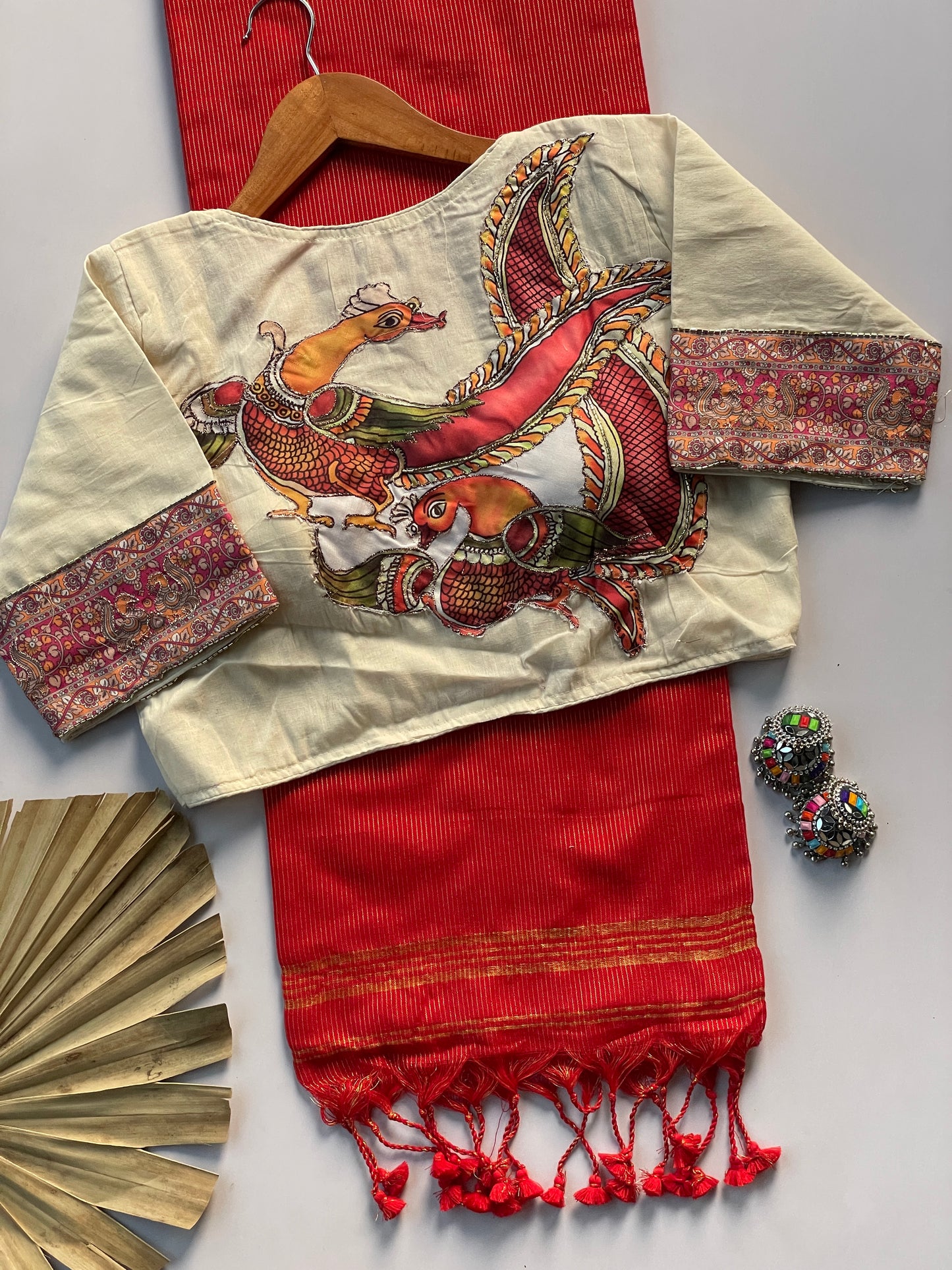 Khadi cotton saree with applic  work  stitches blouse