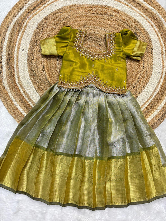 Semi Kanchipuram Tissue Kids Pattu pavadas