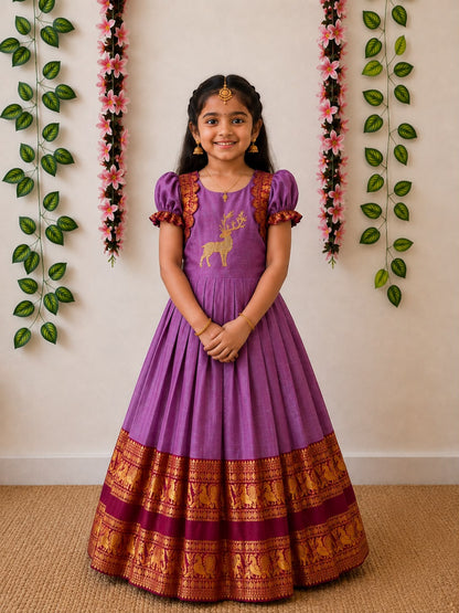 Kids Narayanpet cute deer work gowns