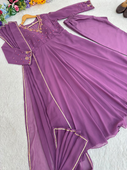 Georgette handwork party pastel colour gown