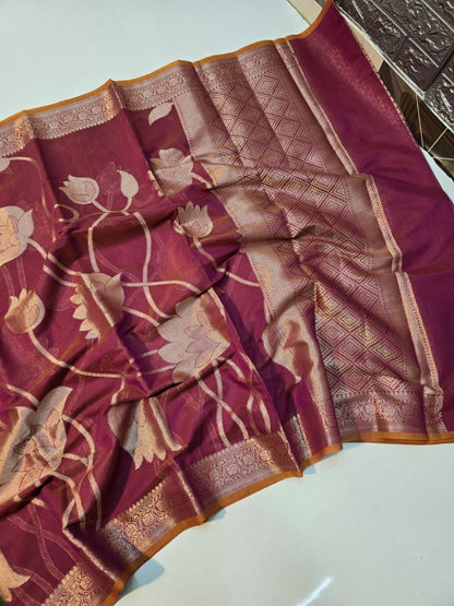 Banarasi mul cotton silk jaal pattern sarees