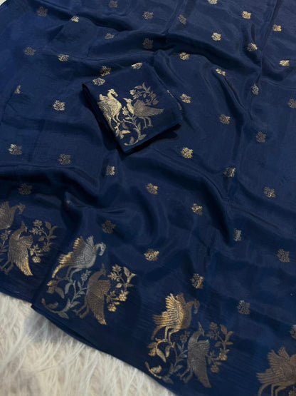 Pure viscose Russia bird figure trendy look saree