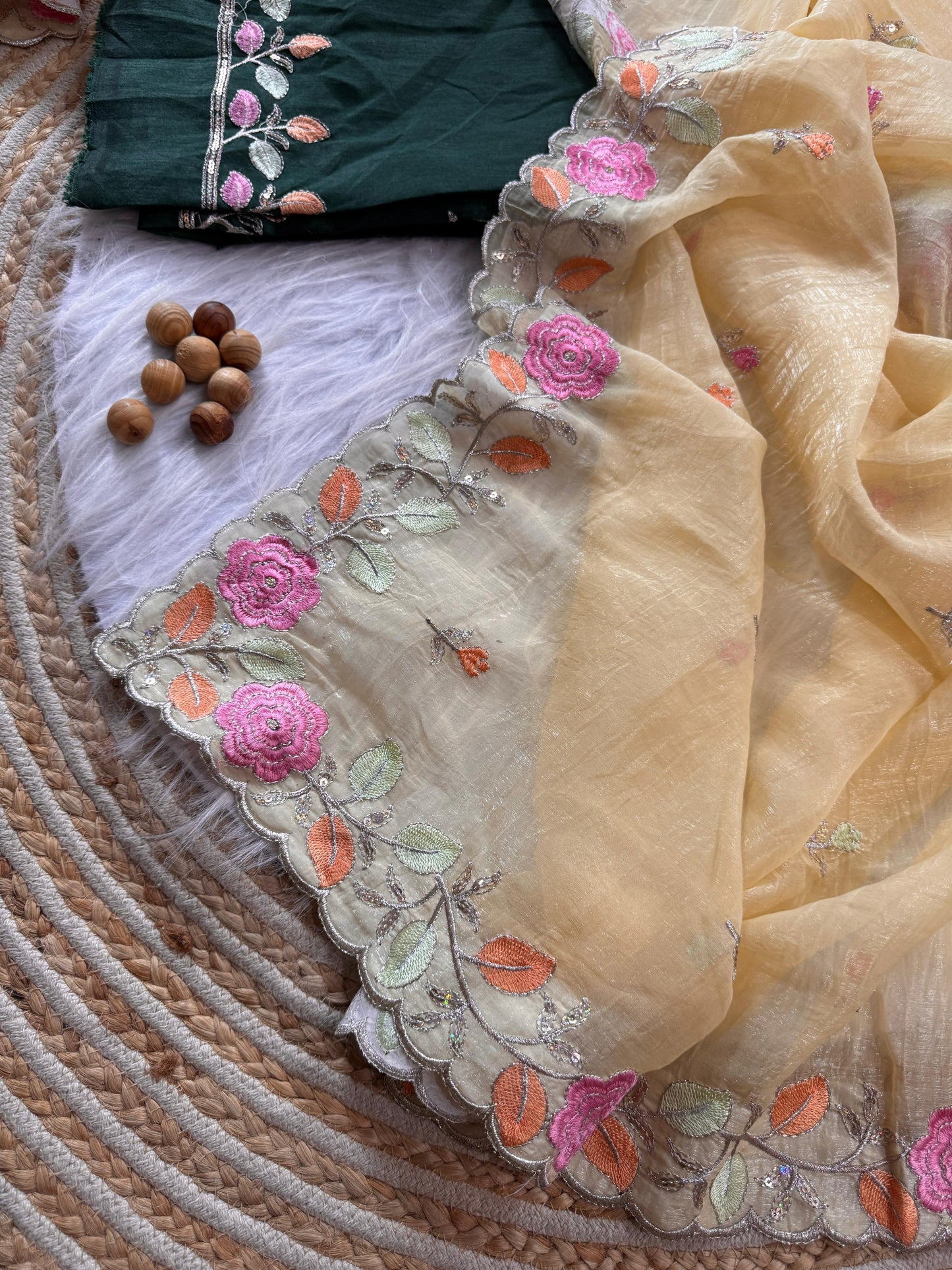 Chiffon floral Embroidery Crush budget sarees