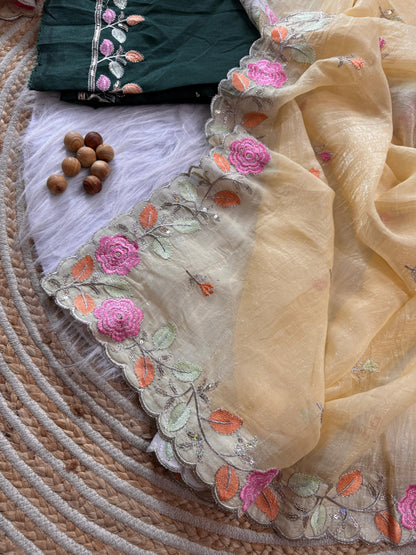 Chiffon floral Embroidery Crush budget sarees