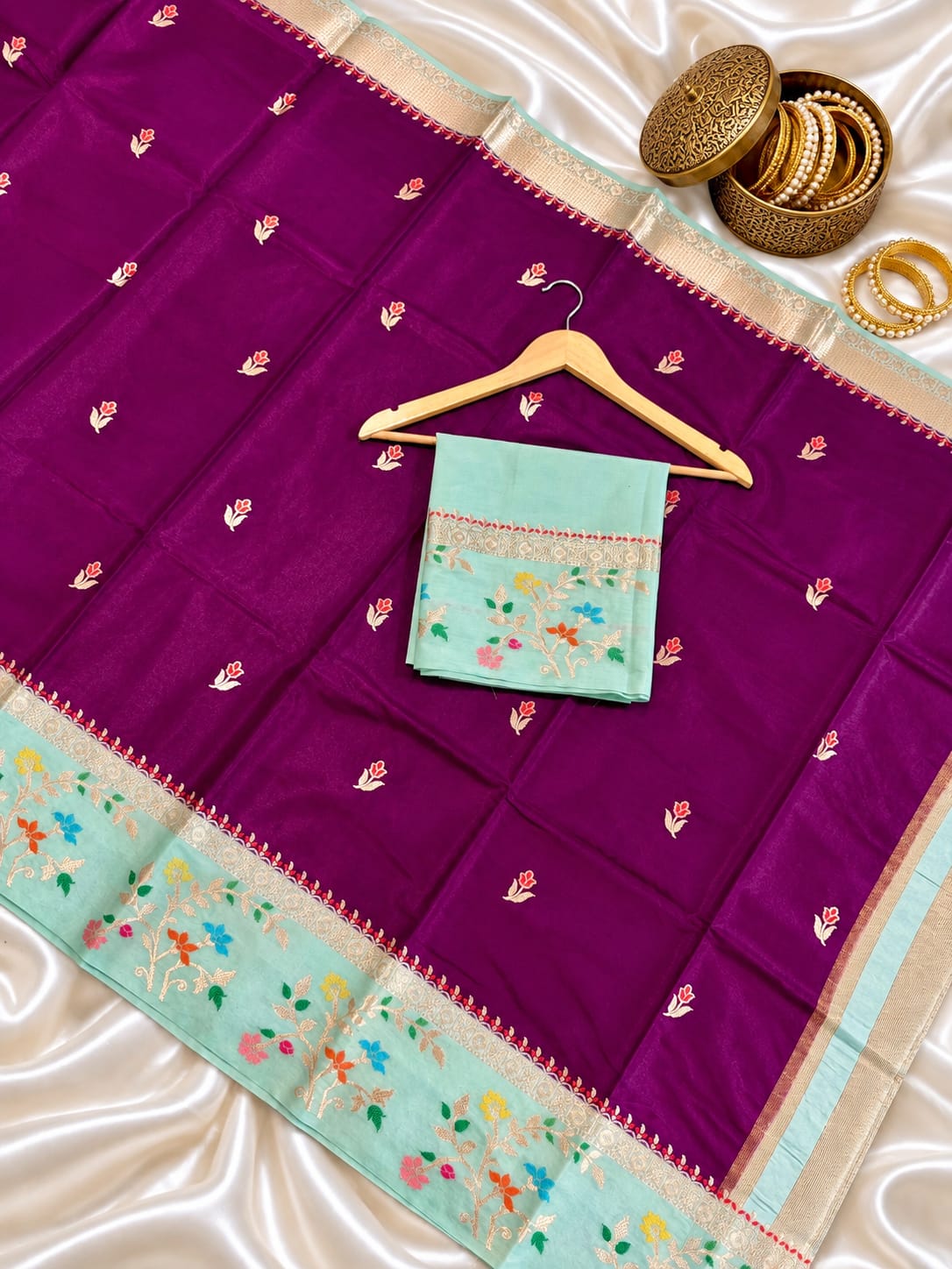 Budget Banarasi Katan Silk Saree with Contrast Alfi Border