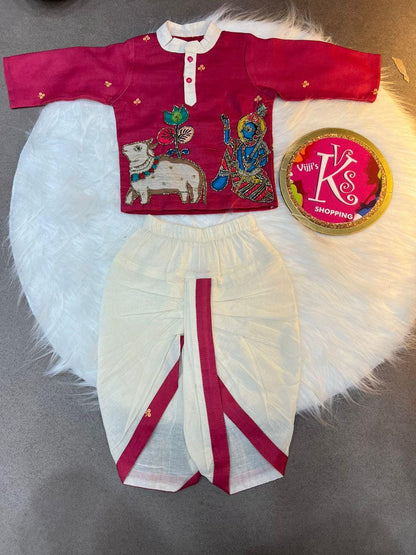 Kalamkari kids boy dhoti and kurta sets for festival