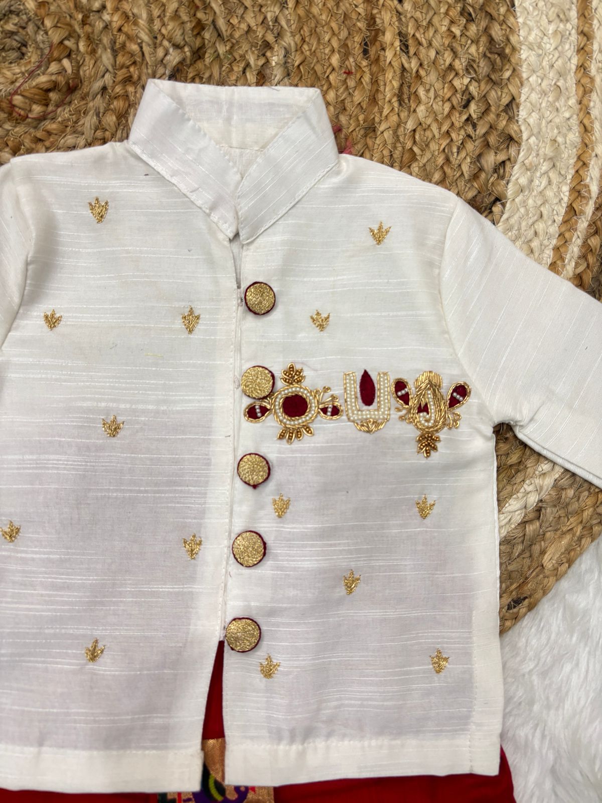 Boys Ethnic Raw Silk Dhoti Set with Paithani Border