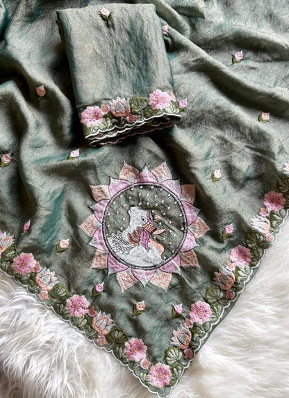 Premium floral embroidery cutwork budget classic saree