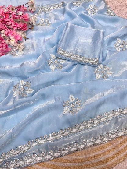 Partywear Fendy Satin saree Luxe Beads
