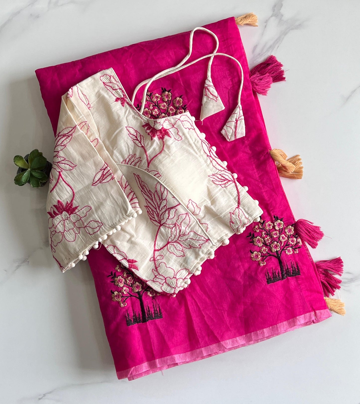 Chanderi Cotton saree with stitched Blouse