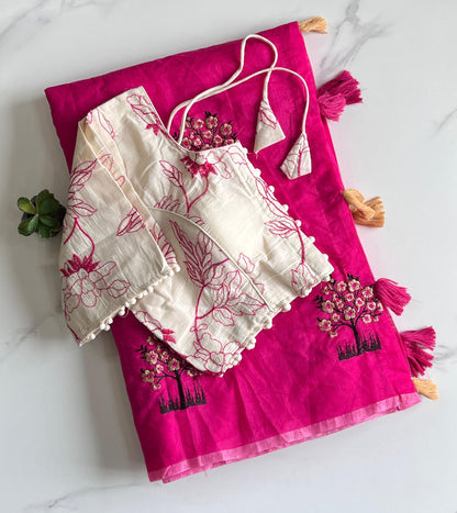 Chanderi Cotton saree with stitched Blouse