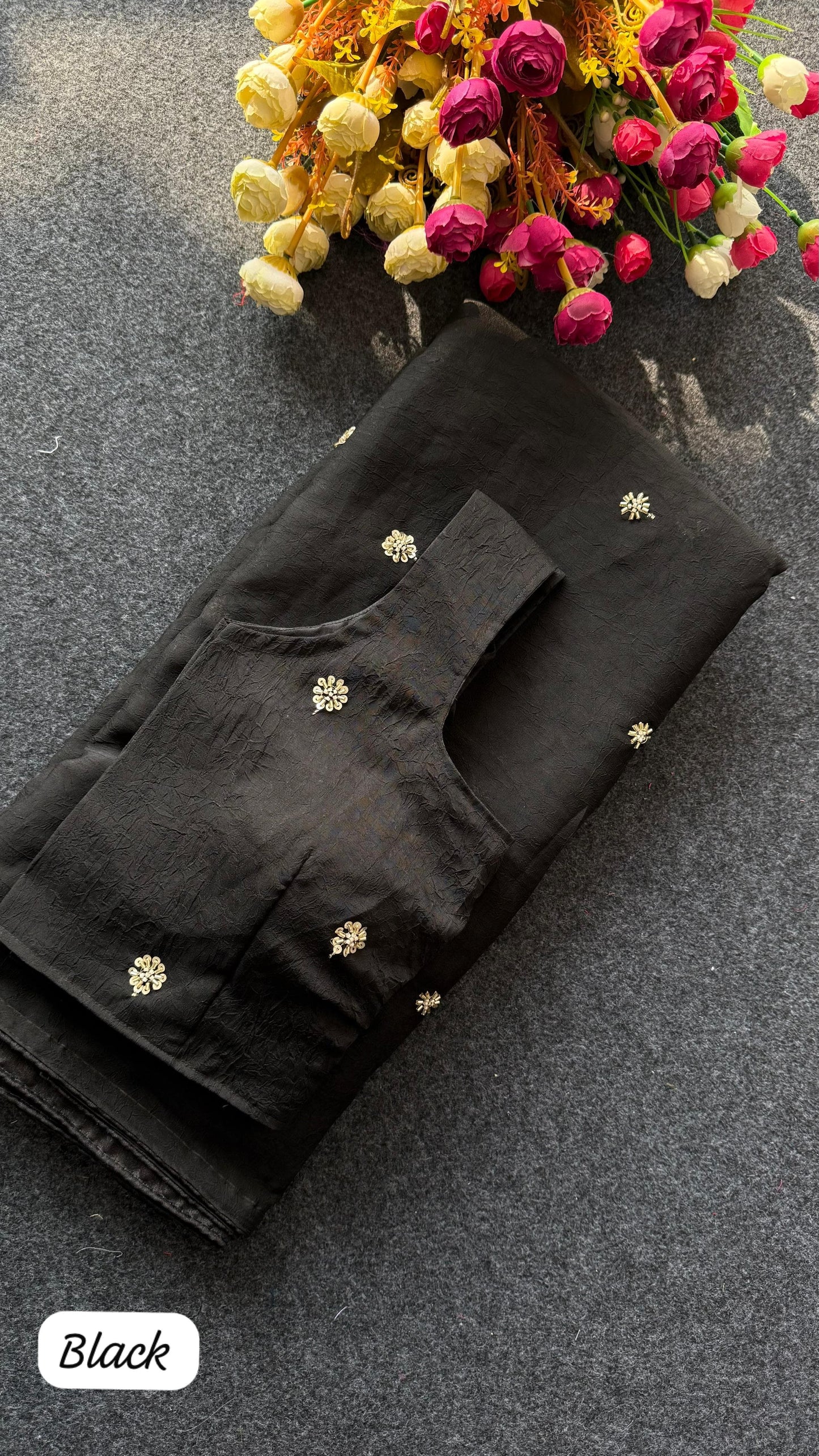 Premium crush carry free beads embroidery budget saree