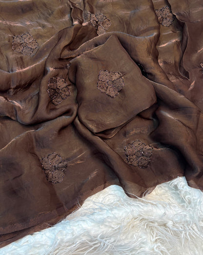 Trending space fendy silk saree with thread embroidery