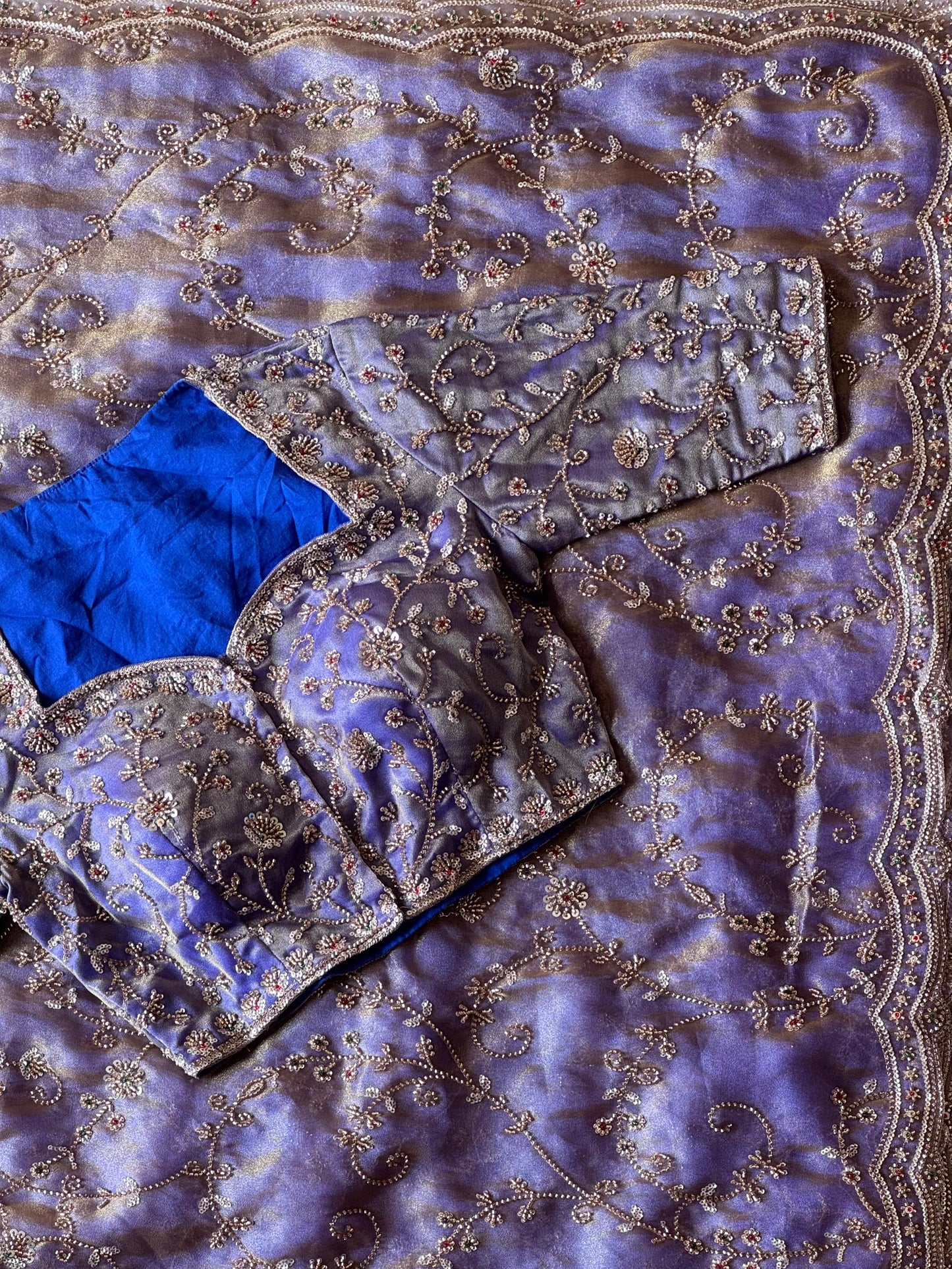 Cocktail Handwork Crepe Luxe work saree with stitched Blouse