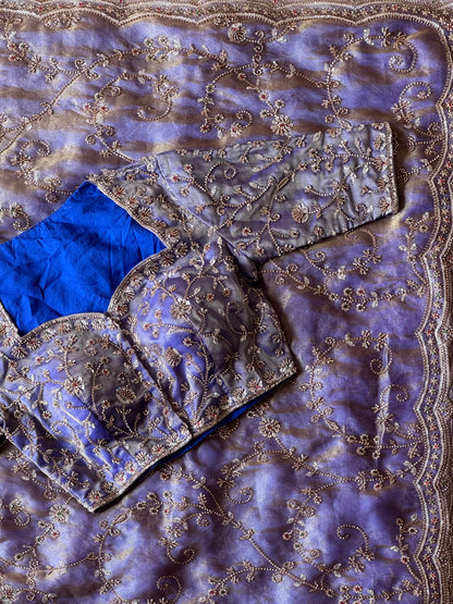 Cocktail Handwork Crepe Luxe work saree with stitched Blouse