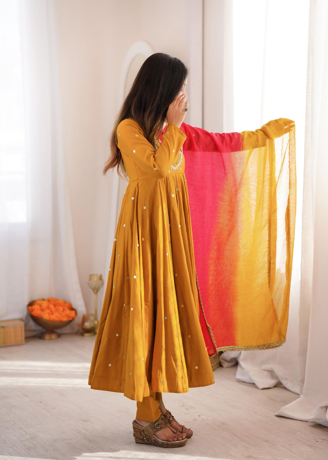Anarkali 3 piece embroidered office set