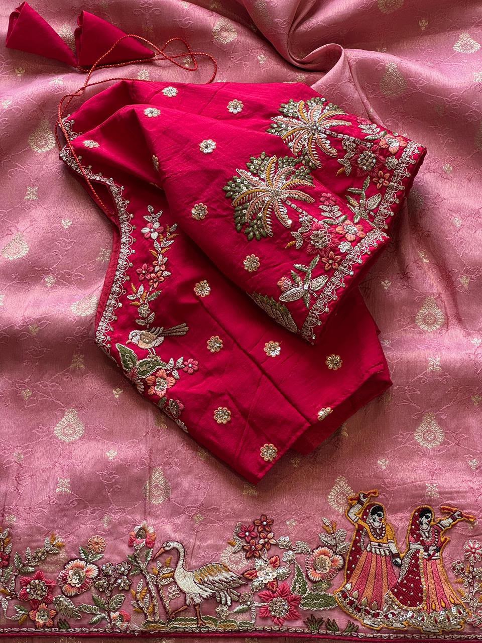 Luxe Dola Silk coding  work Multi
Saree with stitched blouse