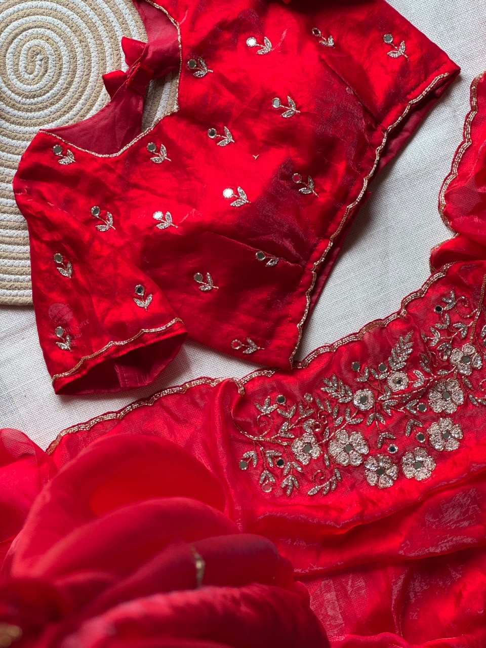 Redrose trendy saree with stitched blouse