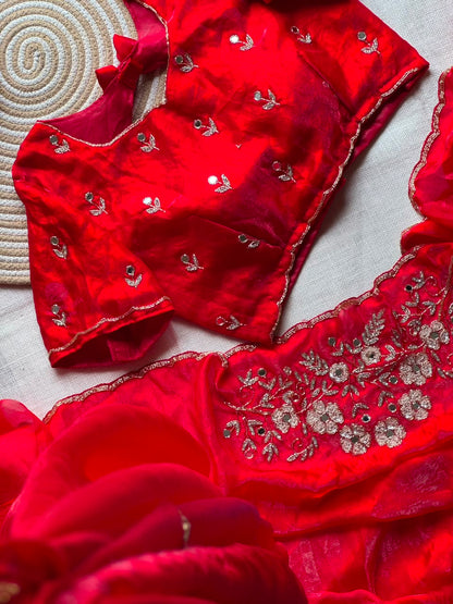 Redrose trendy saree with stitched blouse