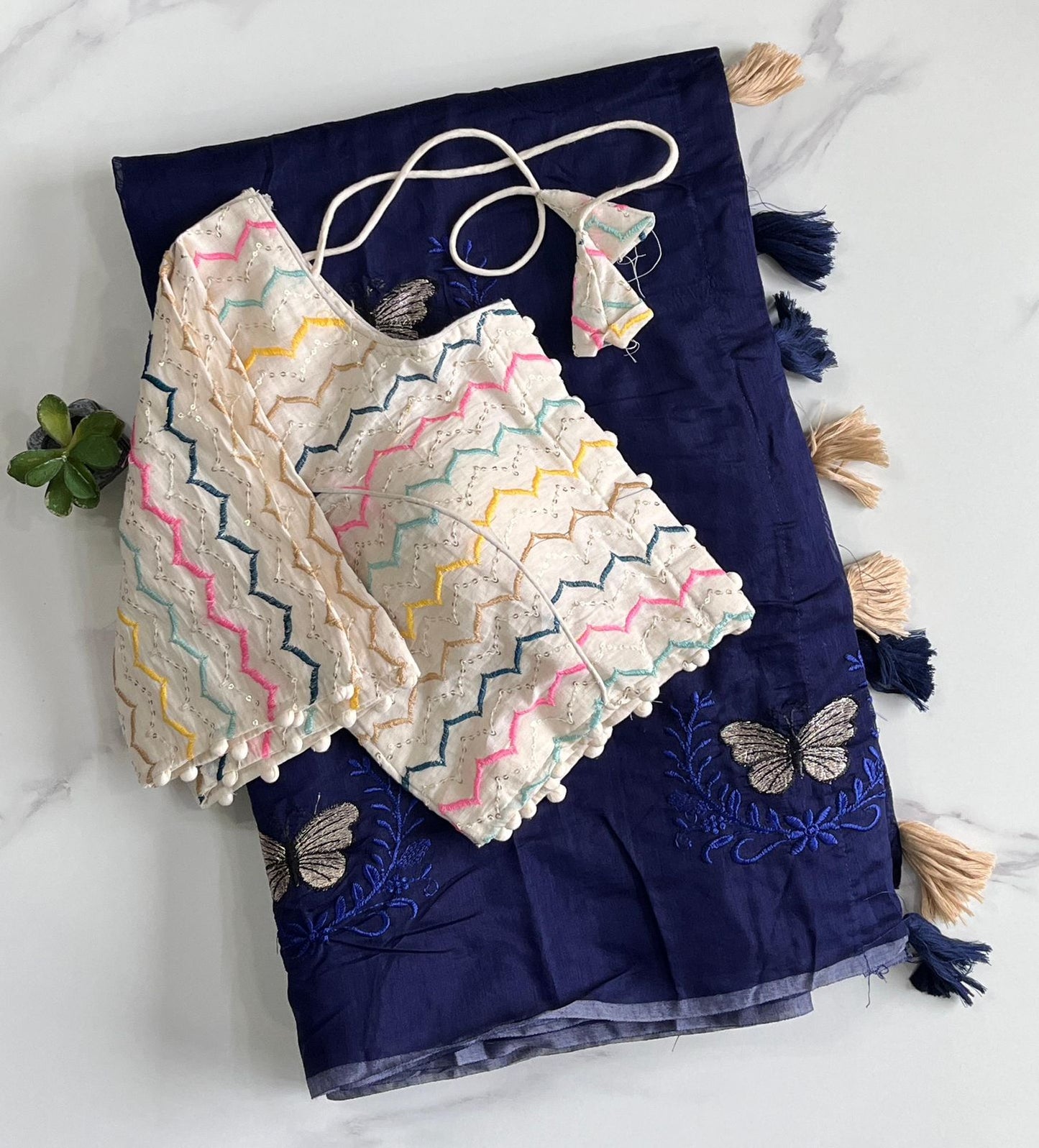Butterfly Chanderi Saree with Stitched Blouse