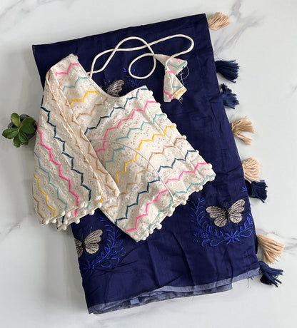 Butterfly Chanderi Saree with Stitched Blouse