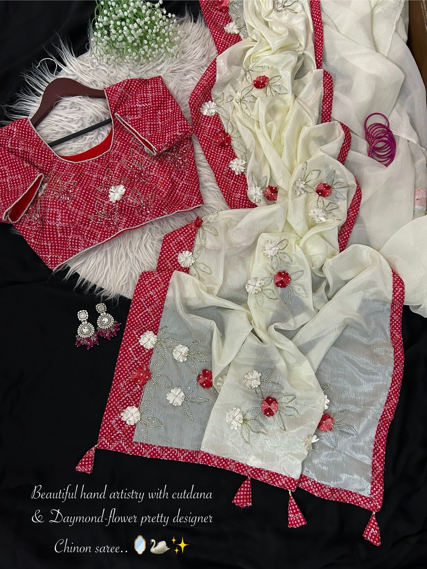 Multy Cutdana Desginer saree with stitched blouse