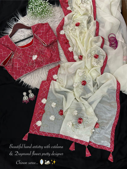 Multy Cutdana Desginer saree with stitched blouse