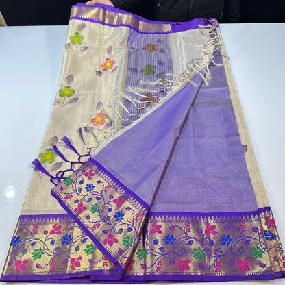 Semi pattu soft tissue weaving Paithani hand painted saree