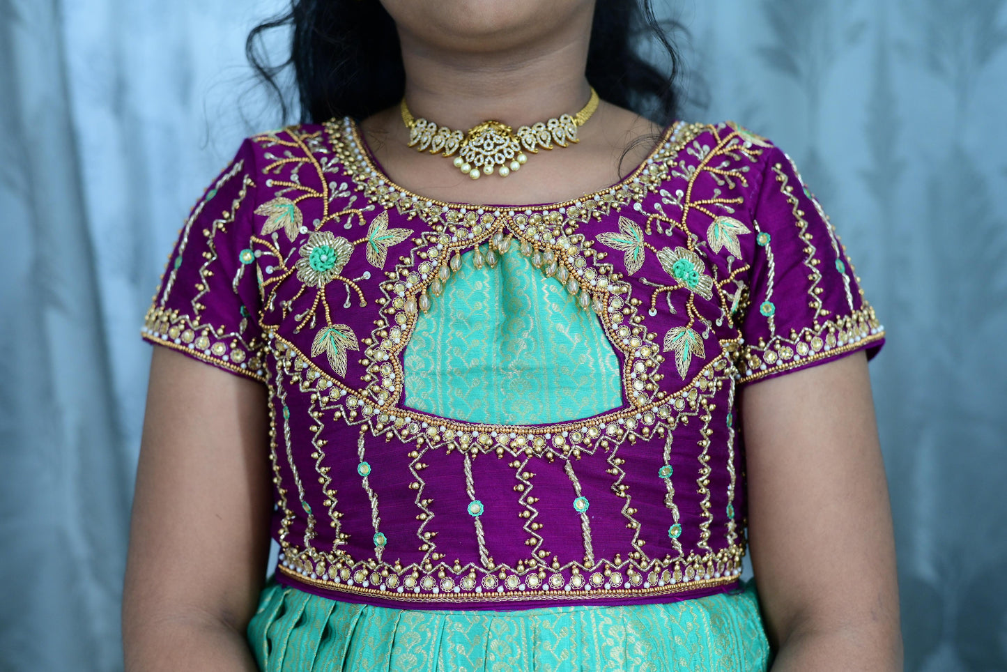 Kids festival pure maggam semi Kanchipuram set