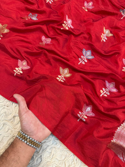 Semi pattu traditional gold zari red minakari  saree