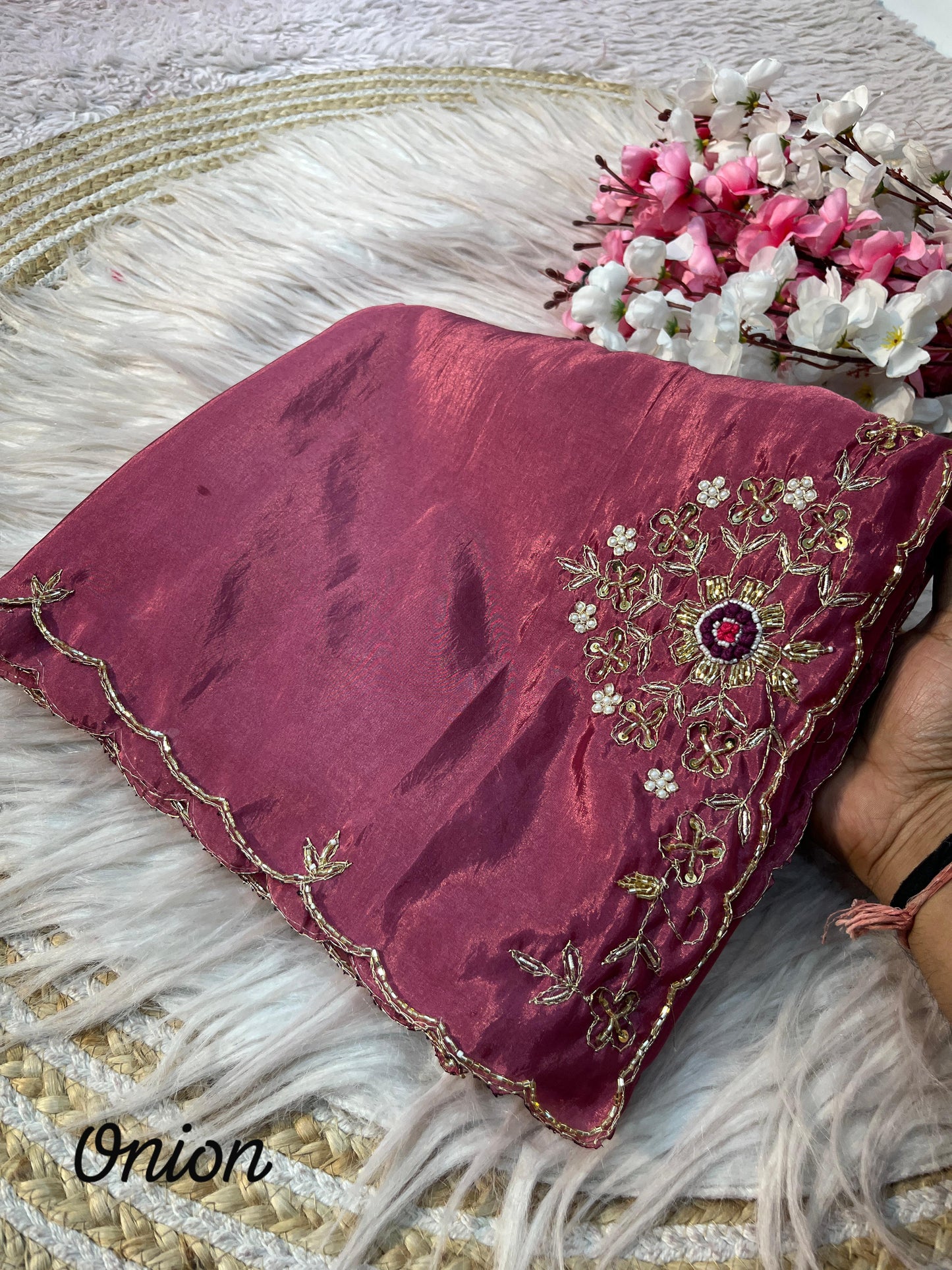 Trendy Soft shine hand work zardosi sarees