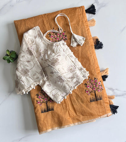 Chanderi Cotton saree with stitched Blouse