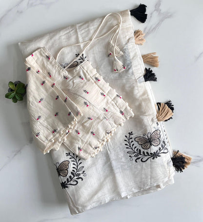Butterfly Chanderi Saree with Stitched Blouse