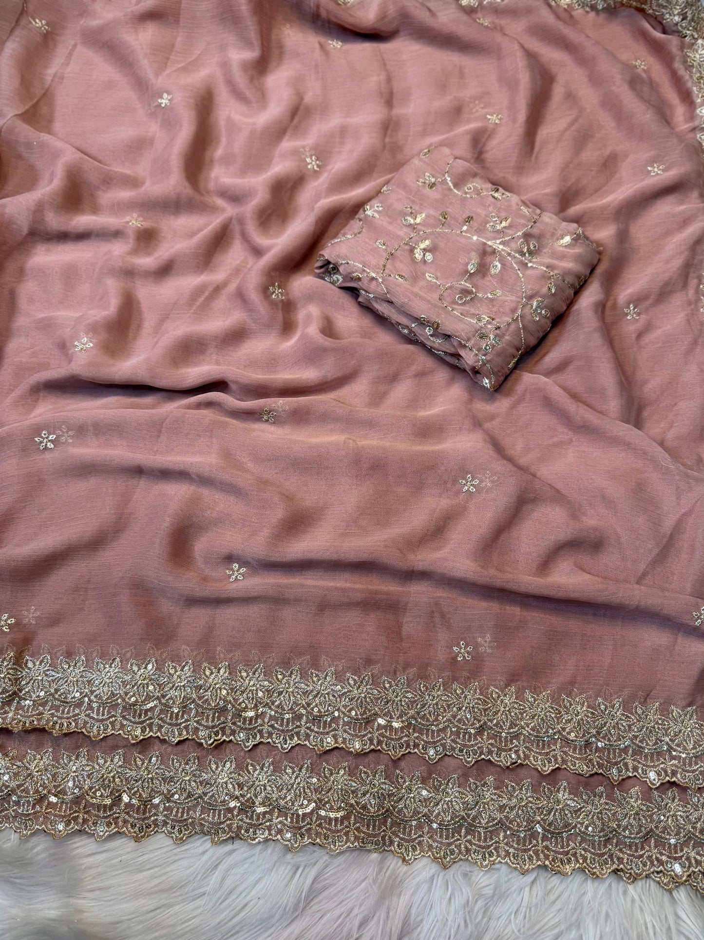 Chiffon fruit colour saree in budget