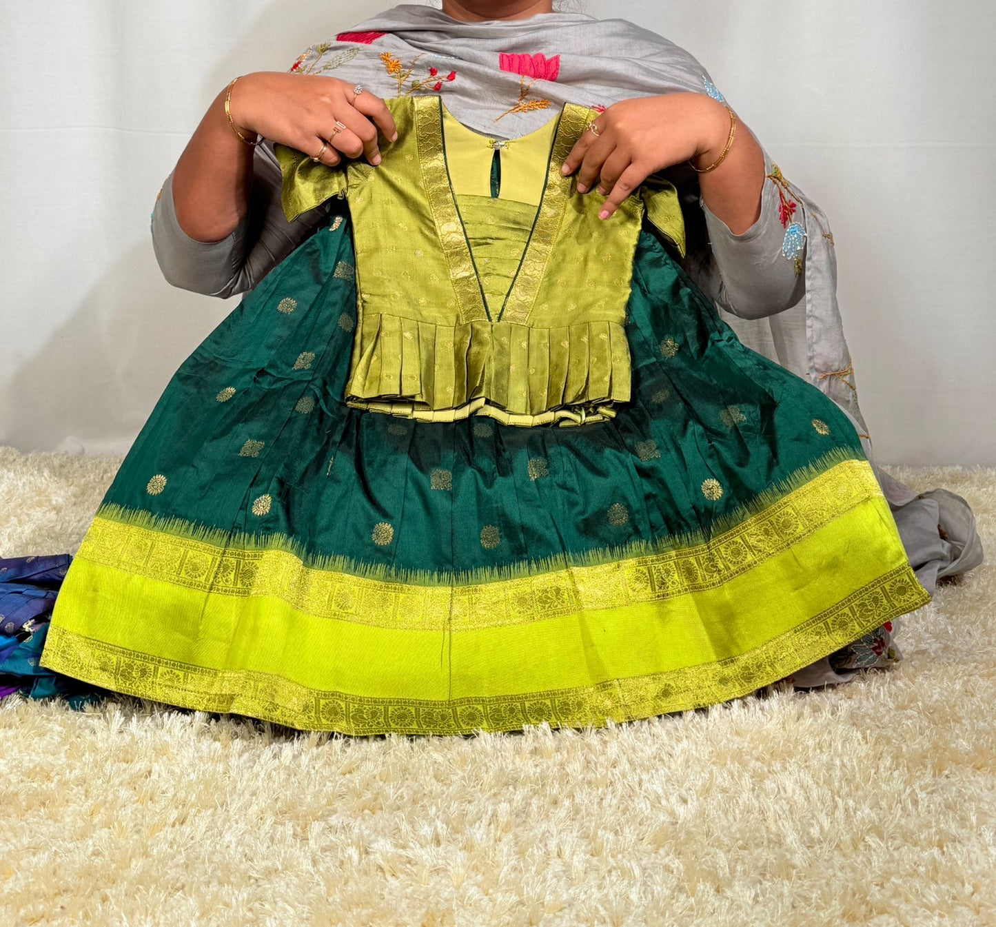 Sankranthi special kids cute pattu pavada sets