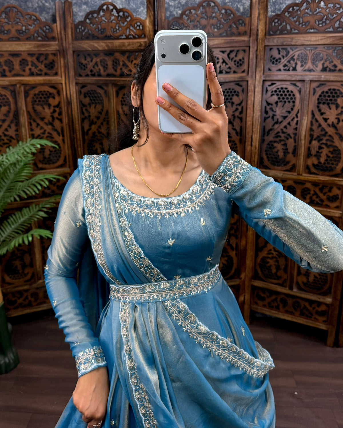 South style silk gown with dupatta