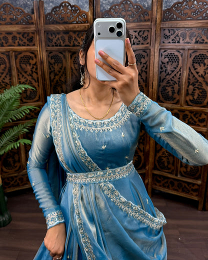 South style silk gown with dupatta
