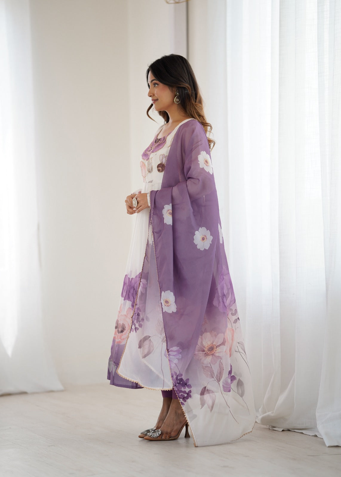 Floral printed Organza Anarkali Suit set