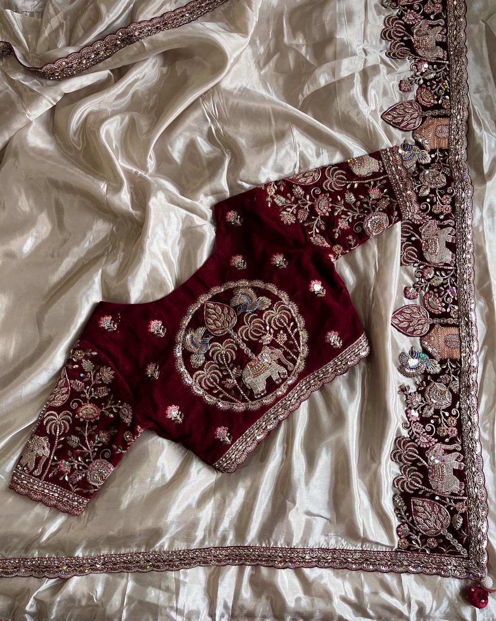 Luxe Pure Uppada coding work Stitched Saree with blouse