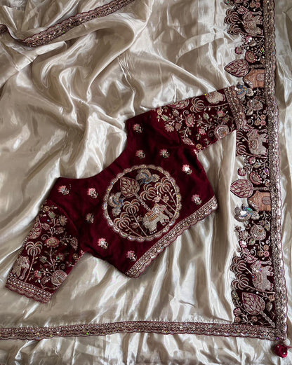 Luxe Pure Uppada coding work Stitched Saree with blouse